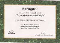 Certyfikat: Ta przyjemna endodoncja dla lekarza stomatologii Karoliny Seroka