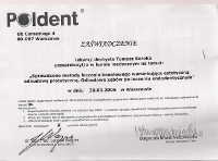 Zaświadczenie o uczestnictwie Tomasza Seroka w kursie medycznym na temat: Sprawdzone metody leczenia kanałowego warunkujące estetyczną odbudowę protetyczną. Odbudowa zębów po leczeniu endodontycznym