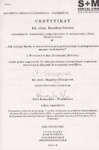 Karolina Seroka wzięła udział w warsztatach pt: Jak uniknąć błędów w odwzorowaniu pola protetycznego w postępowaniu z masami wyciskowymi.