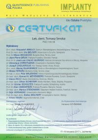 Tomasz Seroka zdobył certyfikat w kursie pt: Implanty